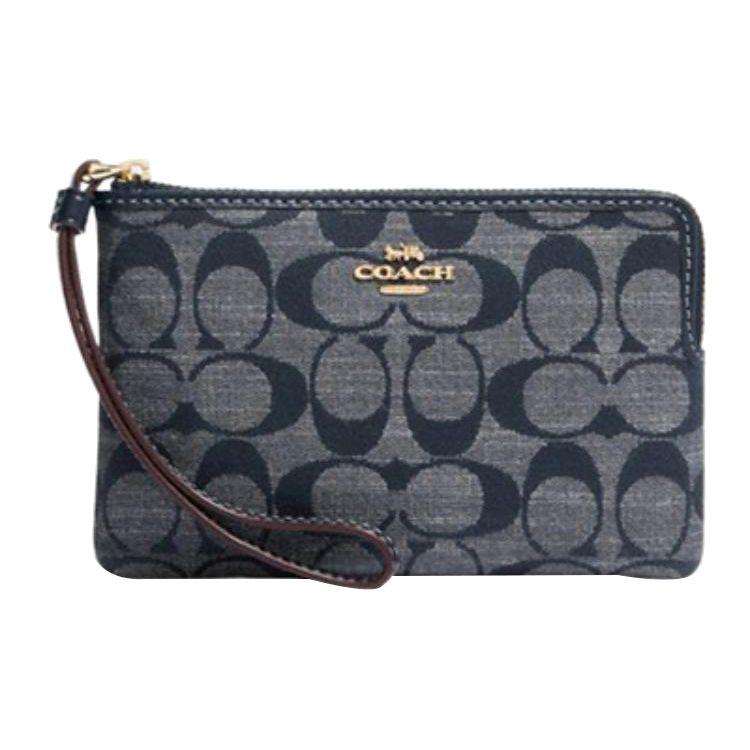 

Coach Nolita 16 Classic Monogram Zip Closure Fabric Wristlet Clutch Small Women clutch Denim-Blue CH371-IMDEI Basic Set (Bag+Dust Bag)