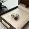 Open Ring Zircon Double Layer Ring Brown Stone Geometric Resizable Ring  Aesthetic Accessories