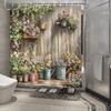 Speelse Tuin Douchegordijn - Kleurrijke Bloemen & Rustiek Houten Hek, Cottage-Thema Badkamer Decoratie