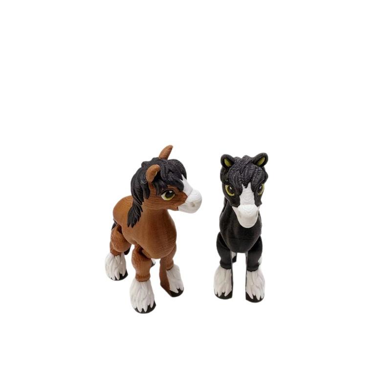 1Pc Random Color All-In-One Molding 3D Printed Horse Simulated Statue Cute Horse Joint Tail Movable Figurine Office Decor