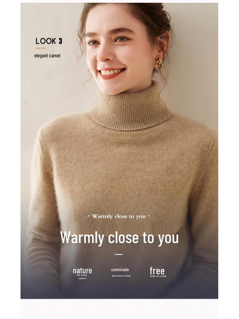 Damen Kaschmirpullover mit hohem Rollkragen - Herbst/Winter Slim Fit Strickware Basisschicht