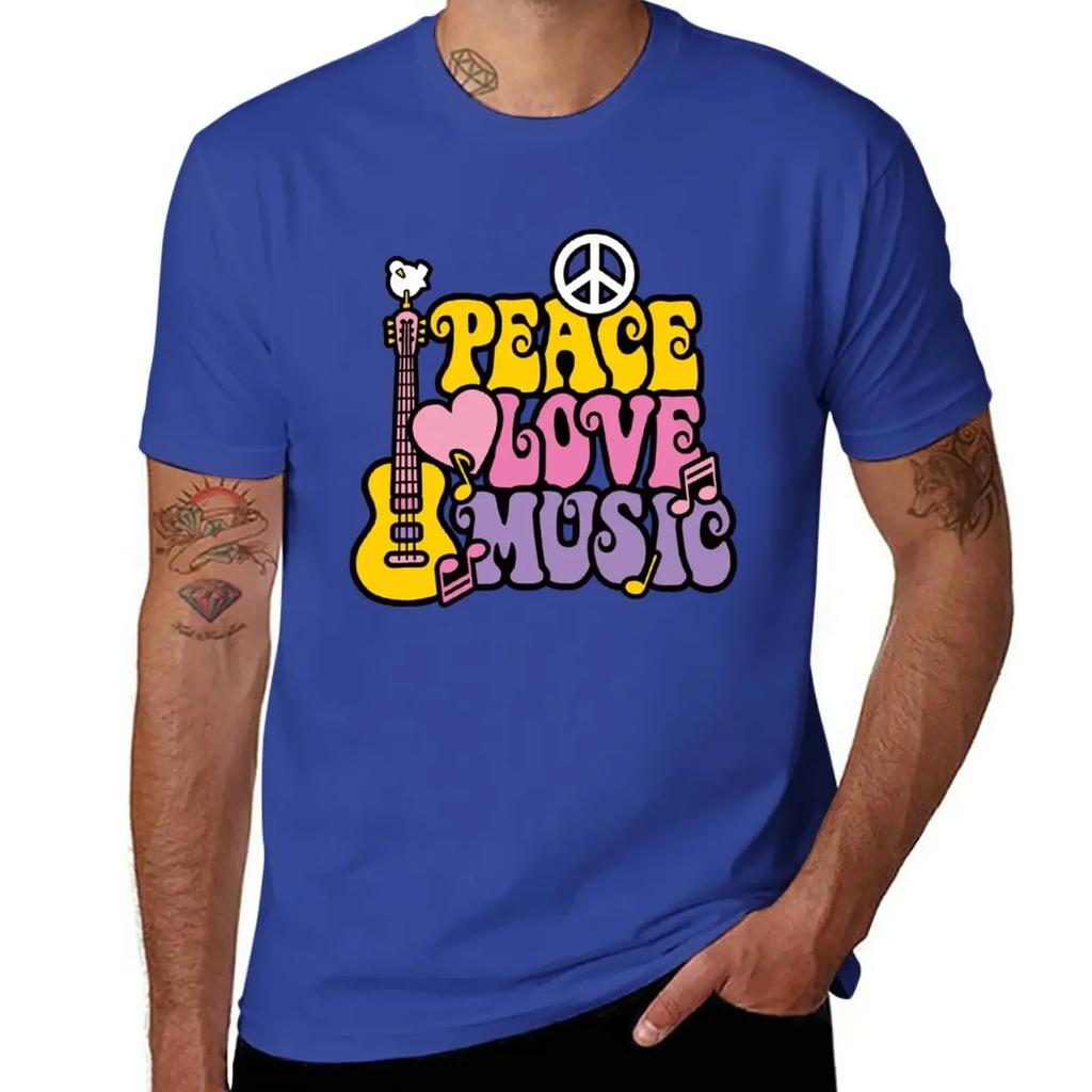 Peace, Love, Music T-Shirt heavyweights summer tops aesthetic clothes men t shirts