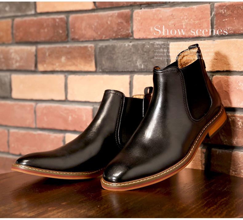 Autumn/Winter 2026 Men's Chelsea Slip-On Leather Boots: Top Grain Cowhide, Low Heel.