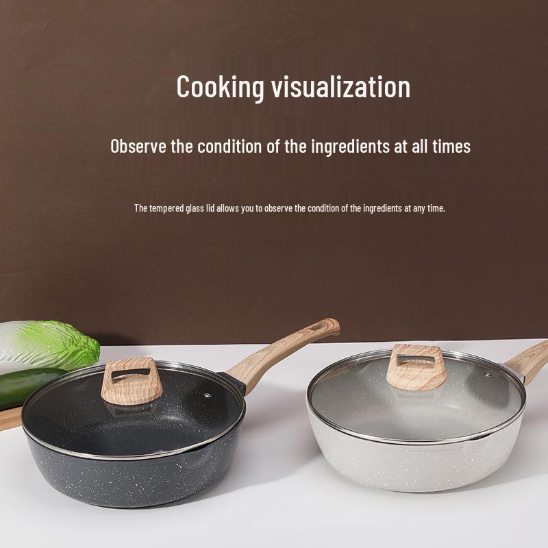 Creative Wooden Handle Maifan Stone Deep Frying Pan - Portable, High-Appearance Kitchen Flat Pan