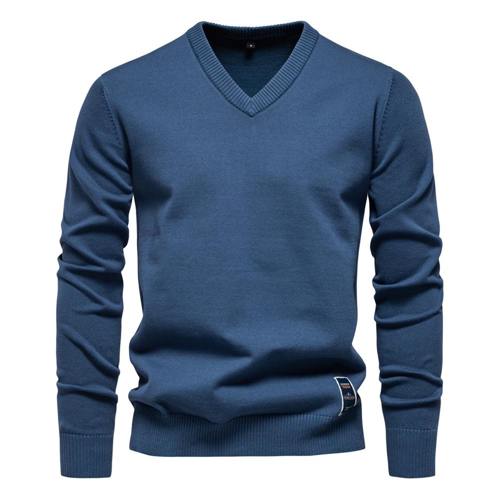 

Autumn Men s Casual Solid Color V-Neck Sweater XXL синій