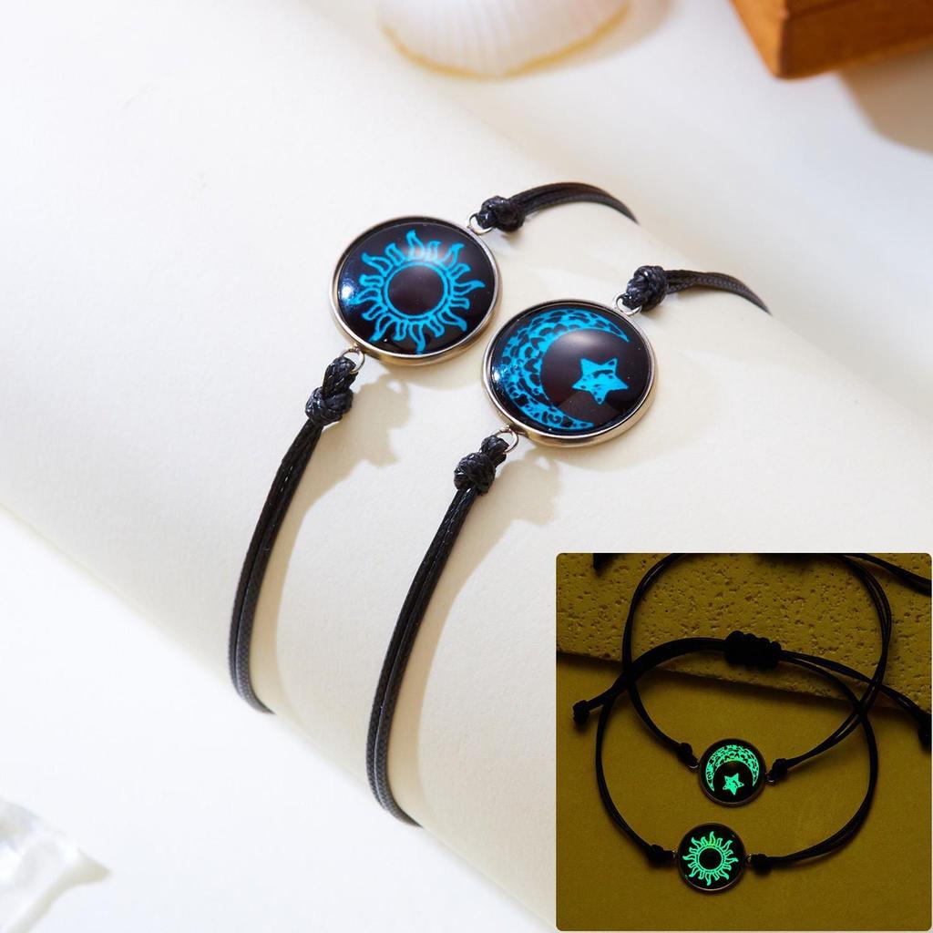Sun & Moon Stainless Steel Luminous Couple Bracelet, Woven Friendship Rope for Valentine's Day