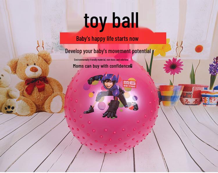 65cm Glossy Ram's Horn Massage Bouncy Ball with Handle for Kids