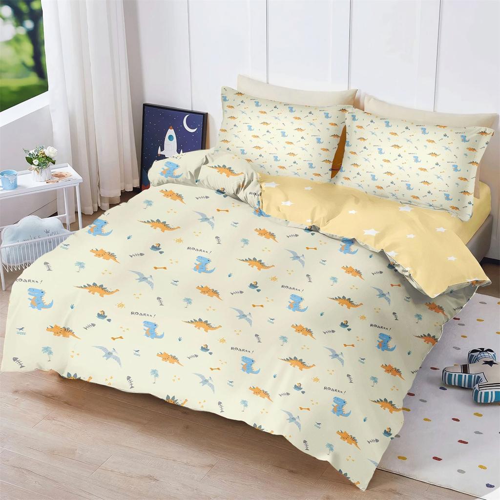 Dinosaur Microfiber Cartoon Duvet Cover Set 2pcs,Queen Size Dinosaur Printed Bedding Comforter Covers Set with Pillowcases 75*50