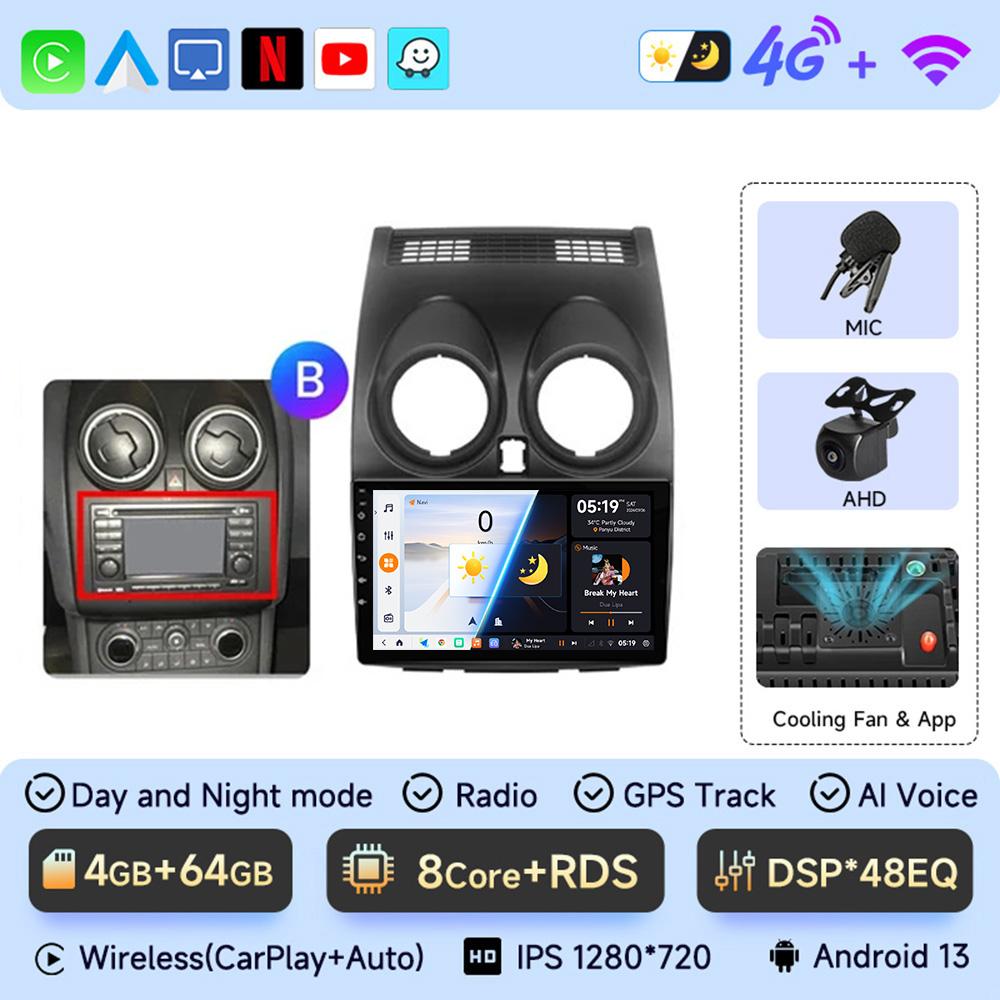 JIUYIN AI Voice 2 Din Android 13 Auto Radio For Nissan Qashqai J10 2006 - 2013 Carplay 4G Car Multimedia GPS 2din Autoradio