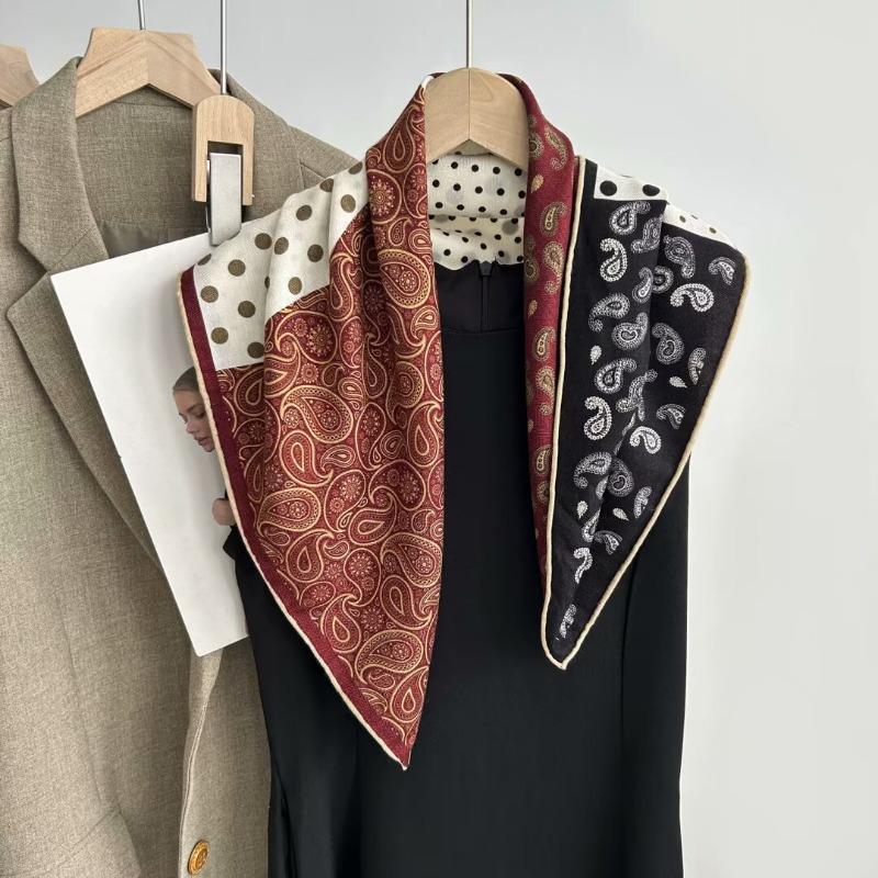 Double-sided Two-color Silk Wool Printed Silk Scarf Women's Tropical Jungle Silk Wool Scarf Light Luxury High-end Versatile Shawl