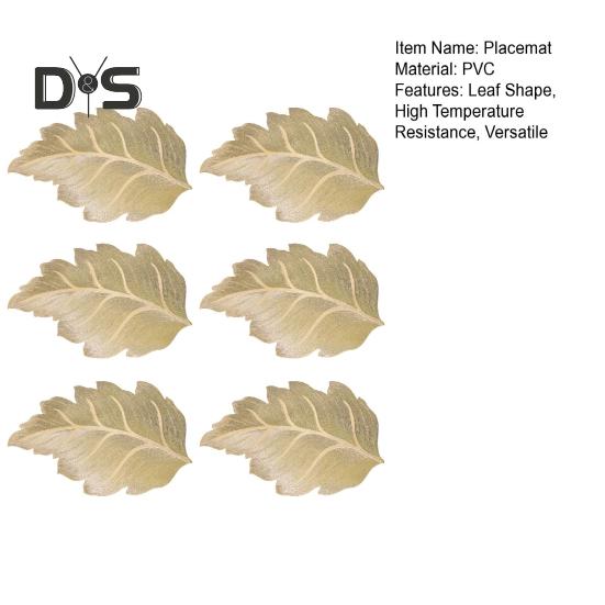 6Pcs Kitchen Placemat Set High Temperature Resistant Gold-Stitched Leaf Shape Dining Place Mat Table Setting Accessory