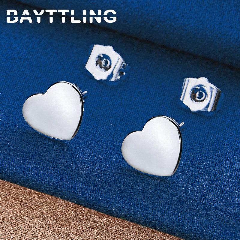 High Quality 925 Sterling Silver Earrings Charm Glossy Heart Stud Earrings For Women Engagement Birthday Party Fashion Jewelry