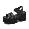 Gdgydh Women's Black Platform Sandals Comfy Open Toe Chunky Heel Buckle Strap Shoes Fashion Casual Solid Color School Shoes