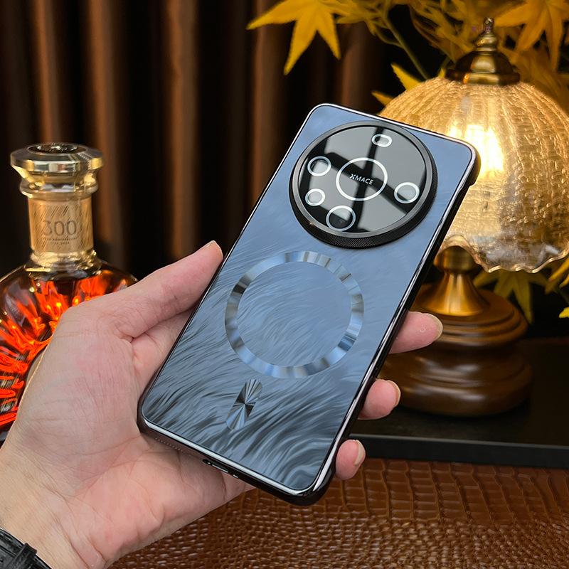 Applicable to Huawei mate70pro mobile phone case borderless feather yarn pattern mate60pro magnetic suction anti-drop Internet celebrity shell