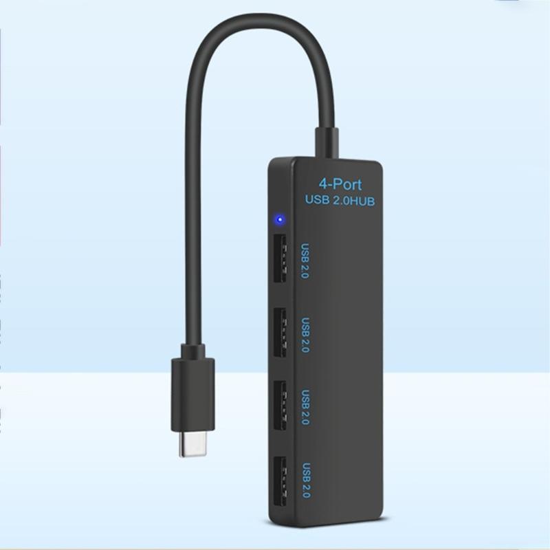 USB C To 4 Port USB 2.0 Hub Adapter for Connecting Mouse Keyboard Flash Drive and More Charging Dock