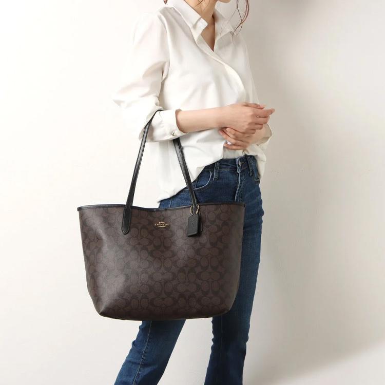 Coach City 33 Classic Monogram Logo Kabelka z umělé kůže Dámská tote Tmavě hnědá 5696-IMAA8