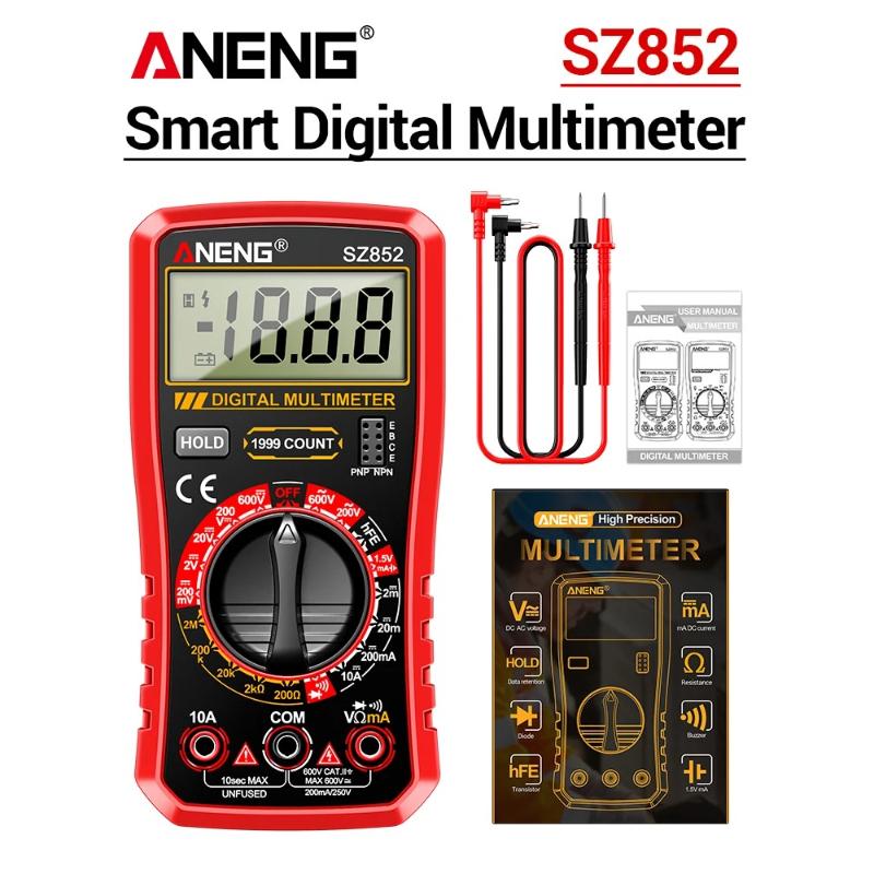 Digital Multimeter ANENG SZ852 Professional 1999 Counts 600V AC DC Voltage Current Resistance Tester HFE Transistor Diode Test with Digital Display