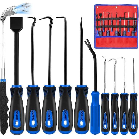 12PCS Automotive Hook And Pick Tool Set,Long & Mini Precision Puller Remover Tool Kit For Auto O-Ring,Seal & Gasket Removal,Mechanic Professional