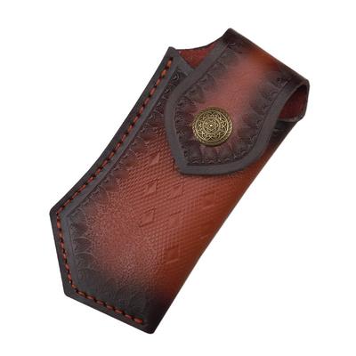 16 CM Foling Uchwyt na nóż Tłoczona pochwa ze skóry bydlęcej Pokrowiec na nóż kieszonkowy Skórzany pokrowiec Etui na nóż kempingowy Kabury na noże Klamra do paska