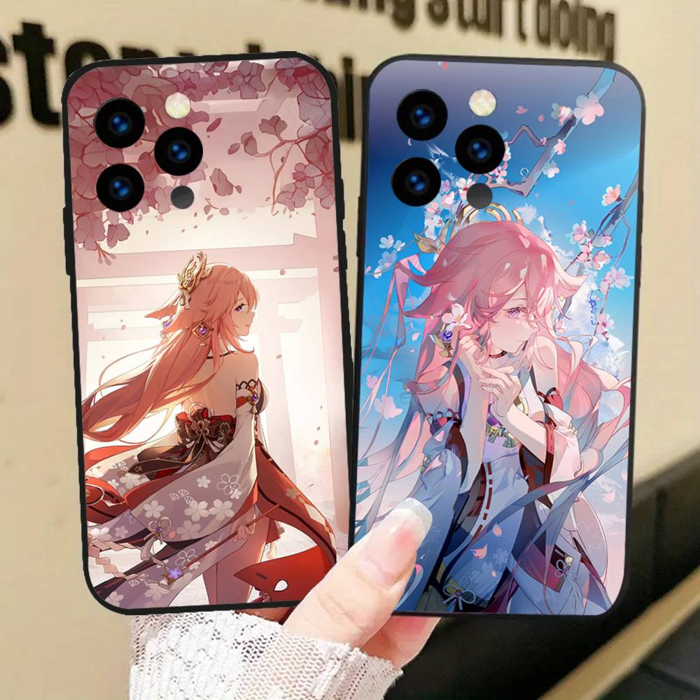 Yae Miko Animation Spiel G-Genshin I-Impact Handyhülle Für IPhone 17 Air 16 15 14 13 Pro Max 11 12 Schwarze Silikonhülle