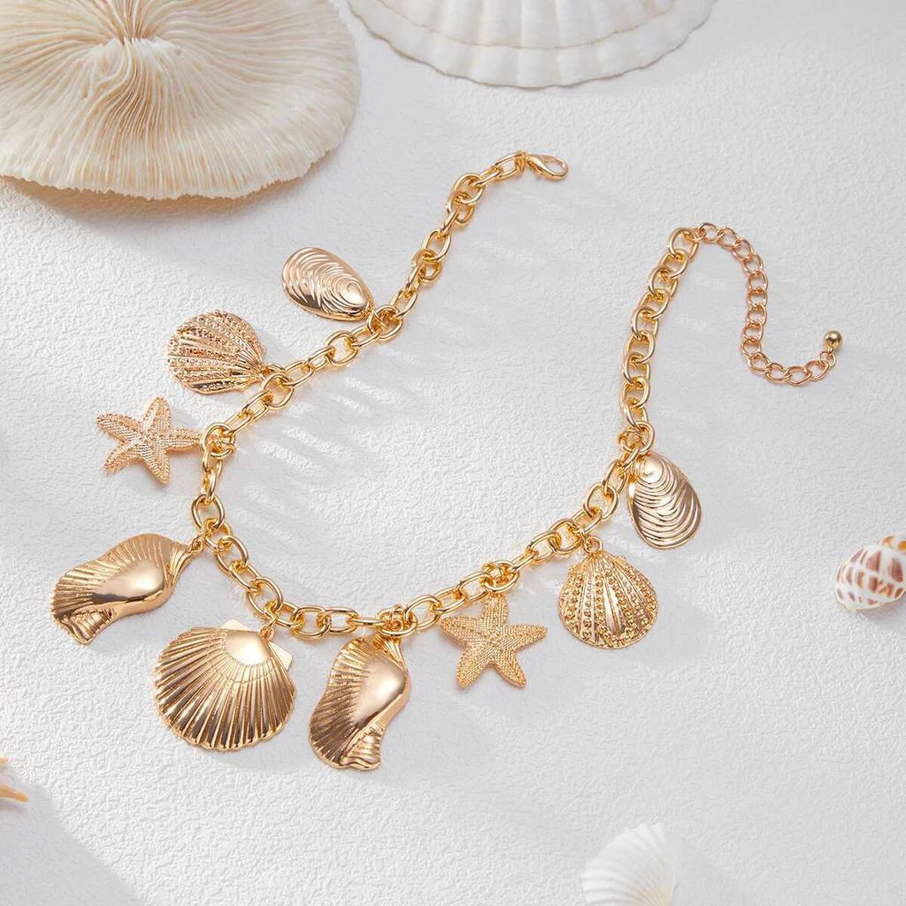 SHIXIN Boho Metal Starfish Scallop Conch Pendant Necklace For Women Ocean Style Choker Summer Beach Party Jewelry Collar On Neck