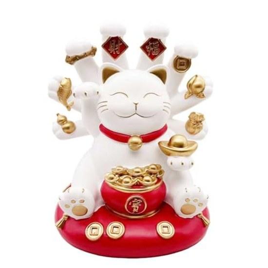 AiO JAPAN Feng Shui Figurine Senju Maneki Neko Cat Continues Invite Good Fortune Wealth Prosperity Gold Treasure Happiness Item Gift Small Present