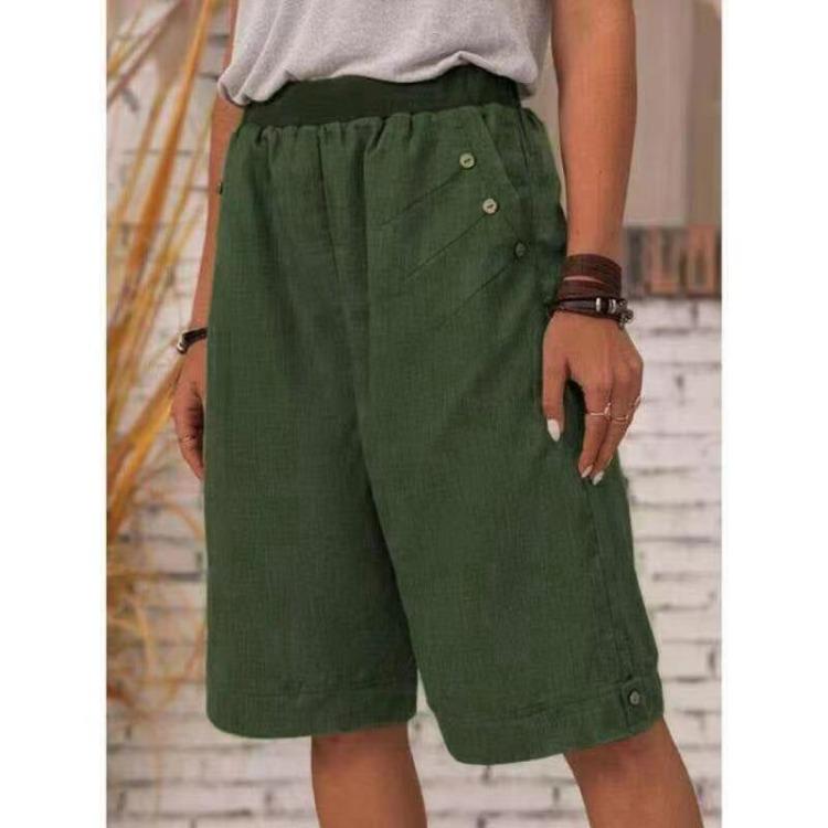 Womens Casual Cotton Linen Shorts Straight Leg Five Point Pants