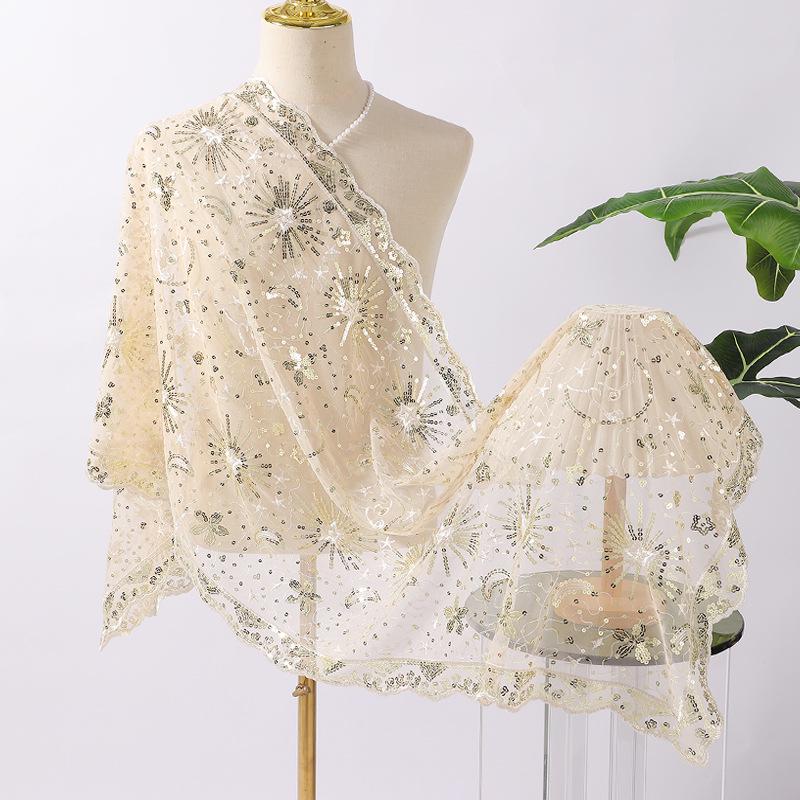 Elegant Star and Moon Embroidered Shawl for Weddings and Evenings