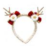 Christmas Headband for Women Fleece Reindeer Antlers Headband with Bow Pompoms for Xmas Party Supplies Halloween Cosplay Accessory