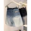 2025 Spring/Summer Women's Retro Gradient High-Waist Denim Shorts - Korean Fashion, Mid-Length, Straight Leg