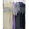 Lapel Half Zipper Striped Sweater Set Women's New Autumn and Winter Fashion Casual Wide-leg Pants Knitted Two-piece Set