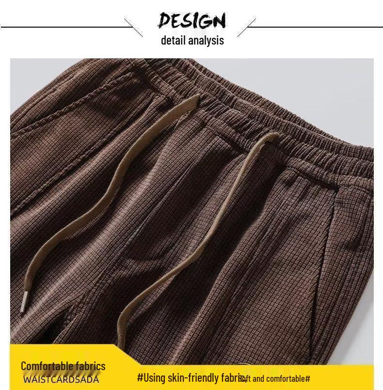 Herre Svart Kordfløyel Pluss Fløyel Fortykket Avsmalnende Hverdagsbukser for Høst og Vinter.