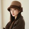 French Style Splicing Fisherman Hat Winter Warm Bow Decor Elegant Lady Hat