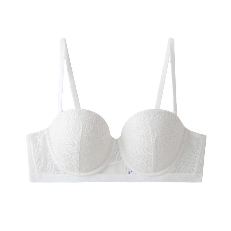 

Women s half cup lace small chest not empty cup underwear women gather anti-sagging breathable bra cover summer 85B/38B білий