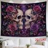2D Flat, 1pc Gothic Dark Art Tapestry Wall Hanging - Dual Skull with Roses & Butterflies, Horizontal Flat Panel Suitable for,, Gothic Wall Hanging, Fa