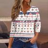 Women's Casual Christmas Print V-Neck 3/4 Sleeve Button T-Shirt