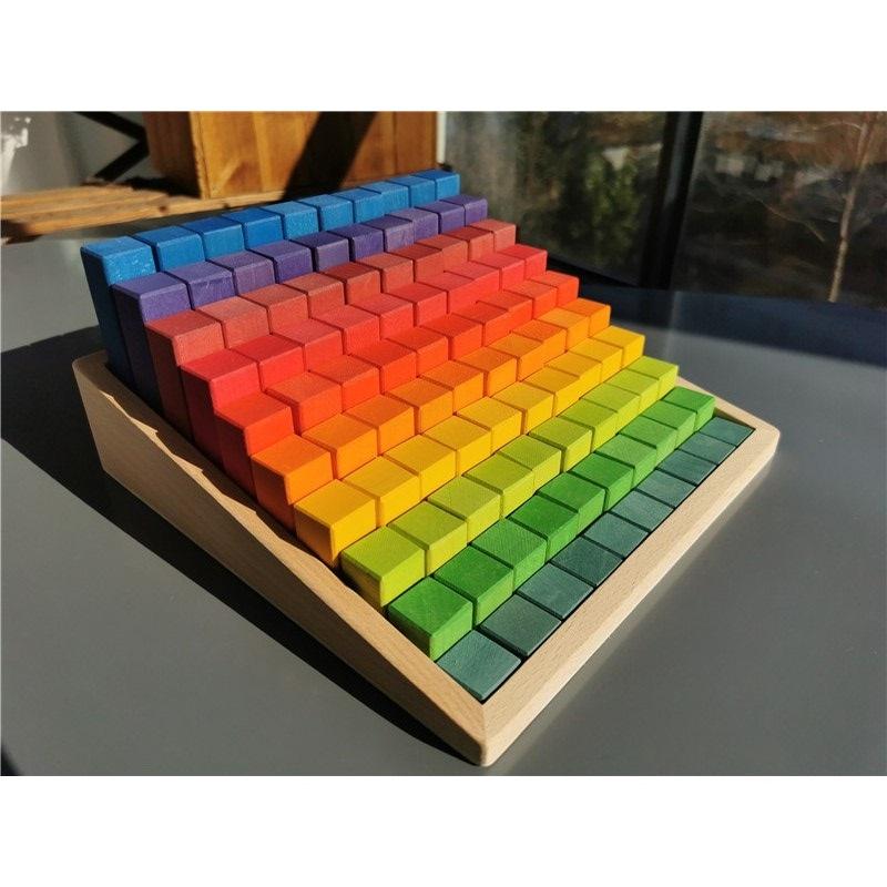 

100 шт., набор маленьких деревянных строительных блоков, Радуга, штабелирование, подсчет древесины, квадратная строительная трубка, игрушки для детей