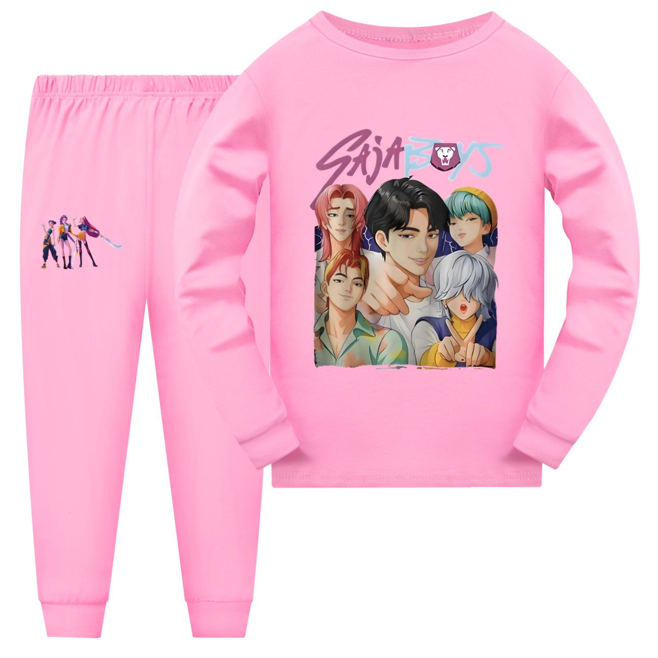 

Kpop Полювання на відьом Saja Хлопчики Милий Зручний М який З принтом Хлопчики Дівчата Довгий рукав Універсальний Модний Набір піжами 110 рожевий