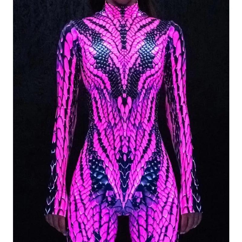 Damski Halloweenowy Kombinezon Body z Długim Rękawem z Nadrukiem Cyfrowym Slim Kostium Cosplay