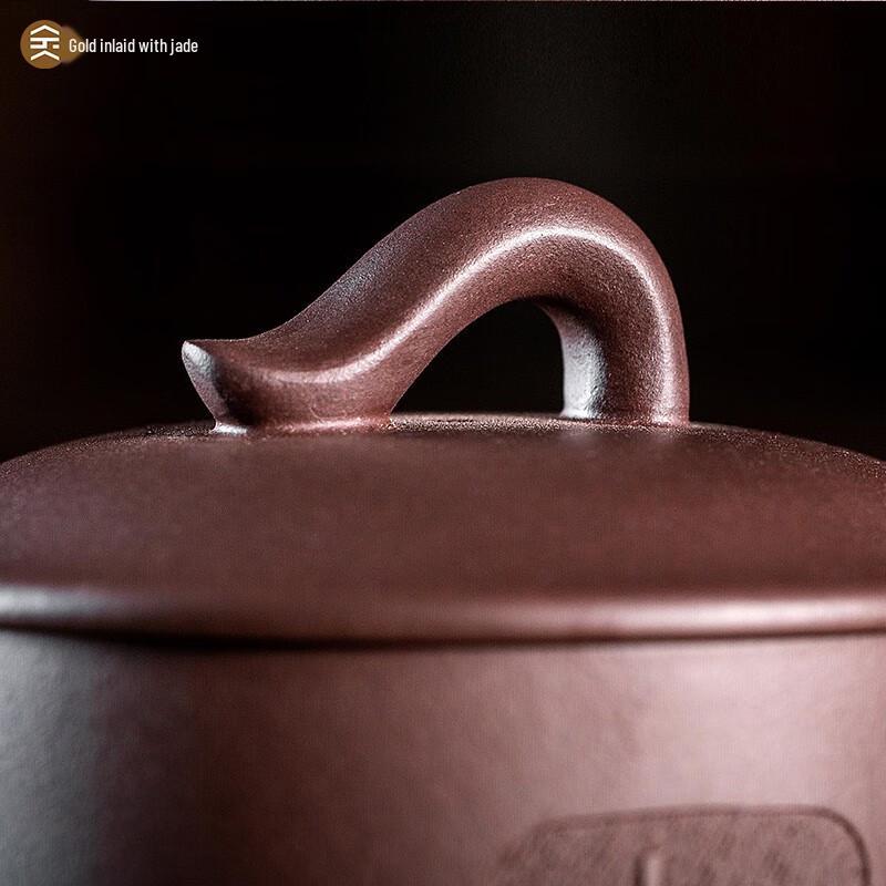 Artisan Yixing Zisha Tea Cup with Gold & Jade Inlay