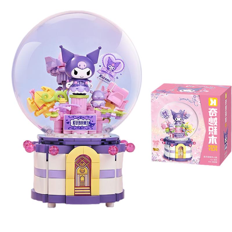 Keeppley Building Block My Melody Kuromi Cinnamoroll Action Figure Crystal Ball Music Box Toy Christma Gift