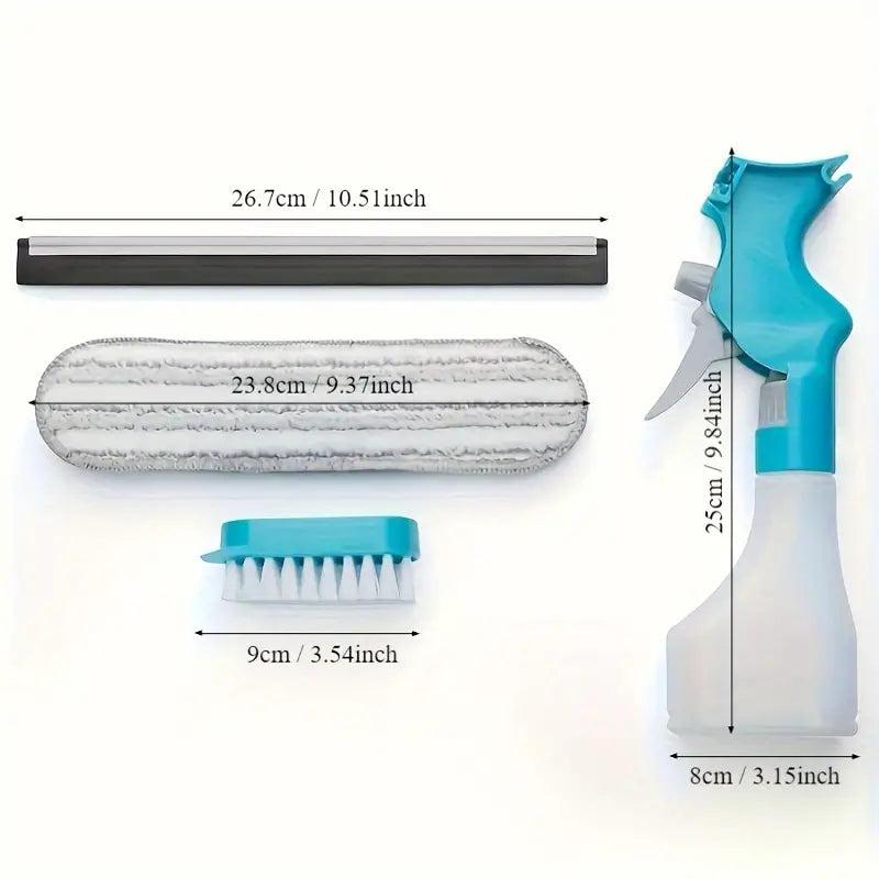 4-In-1 Glass Cleaner Combines A Wiper, Scraper, Brush And Spray Bottle Home Multifunction Window Glass Cleaner Tool