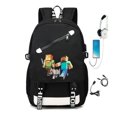 Cartoon Printed Korean Version Fashion Backpack with USB Charging Backpack Outdoor Leisure Student Schoolbag New