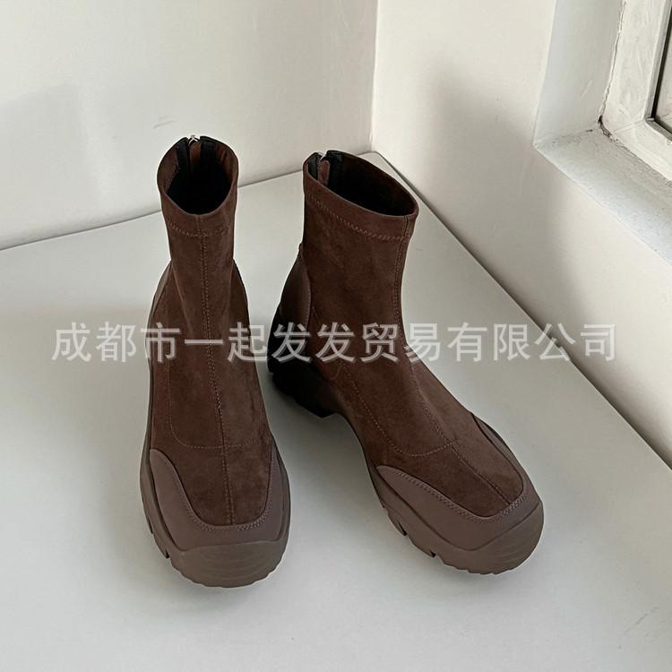 2025 Autumn and Winter New~ Comfortable and Versatile Thick-heeled Short Boots Women's Commuting Round Head Height Increase 4cm Thick-soled Martin Boo