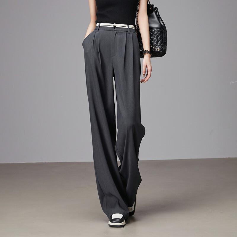 Demana Contrast Waist Wide-Leg Casual Trousers S