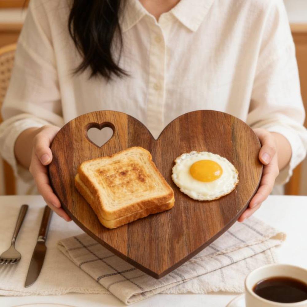 Natural Heart-Shaped Cutting Board Solid Wood Bread Plate Fruit Tray Serving Boards Christmas