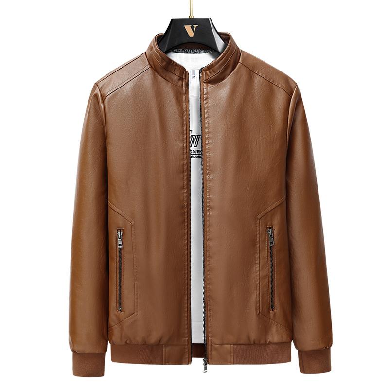 Men's Business Casual Leather Jacket Stand Collar Simple Men's Jacket Versatile Korean Style Jacket Trendy High-quality Jacket