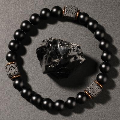 Świąteczne Prezenty Matowy Onyks Bransoletka z Koralików Lawowych z Miedzianymi Przekładkami Minimalistyczna Biżuteria Fashion Dla Mężczyzn Kobiet Codzienne Noszenie Prosty Wszechstronny Dodatek