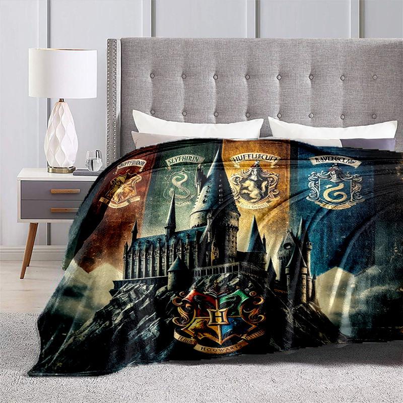 1pc Hogwarts School Crests Cartoon Blanket,Portable Throw for Travel & Camping, All Season Cozy Blanket,Ideal Gift