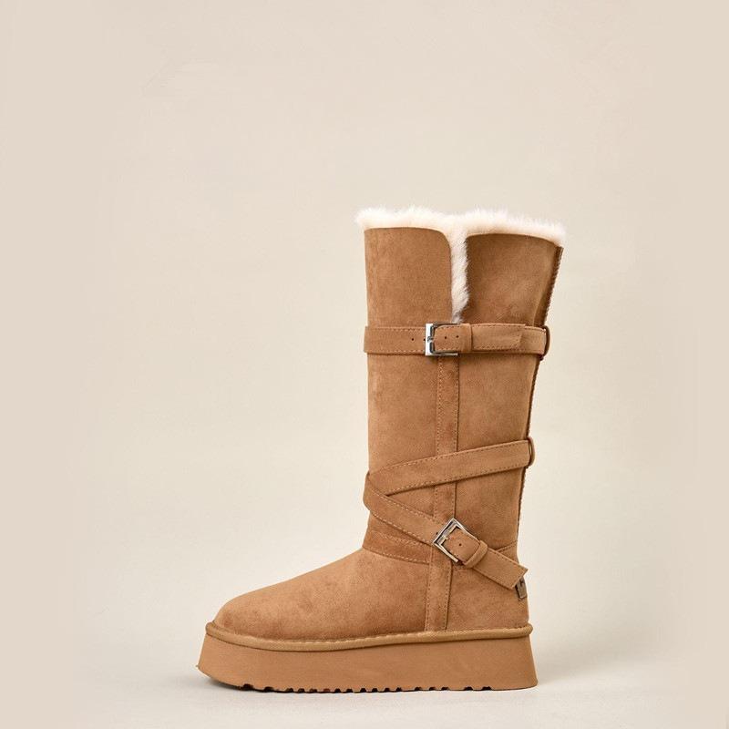 New Women's Long Snow Boots with Added Fleece and Thickened High-top Cotton Shoes